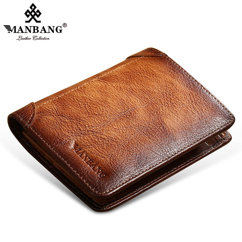 Men's Short First Layer Cowhide Brushed Classic Men's Wallets