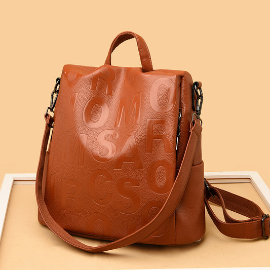 Women's Embossed Large Letter Korean Fashion Capacity Backpacks