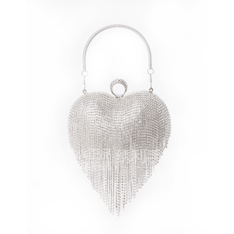 Tassel Rhinestone Dinner Heart-shaped Popular Diamond Evening Bags