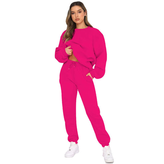 Women's Solid Color Round Neck Pullover Fashion Suits