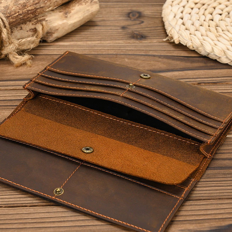 Men's Crazy Horse Leather Long First Layer Purses