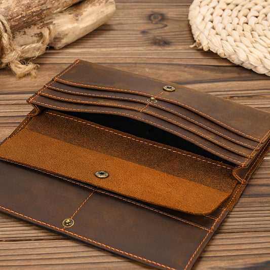 Men's Crazy Horse Leather Long First Layer Purses