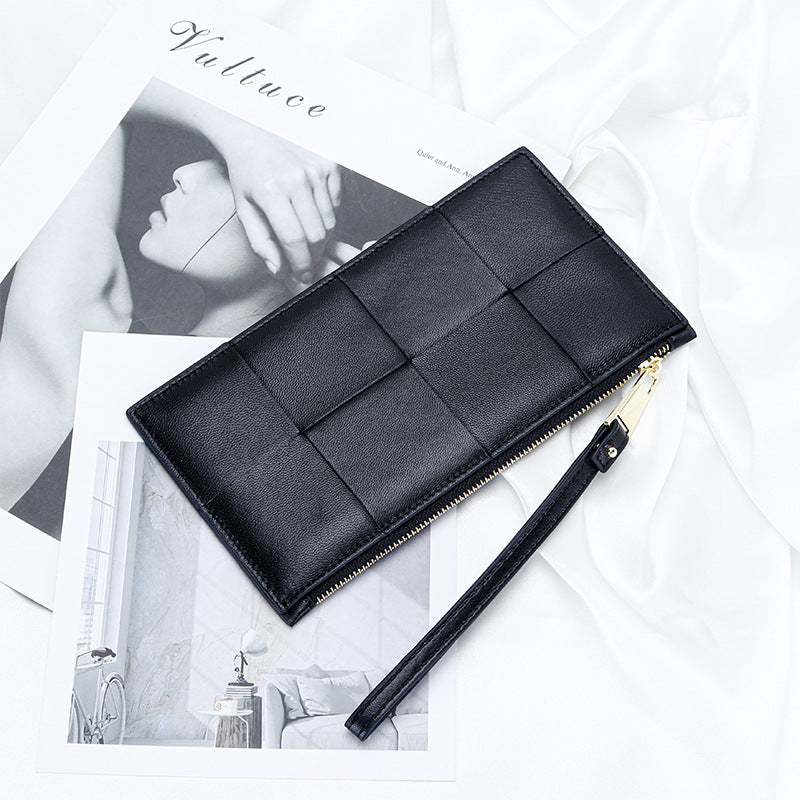 Women's Genuine Leather Hand-held Fashion Woven Long Bags