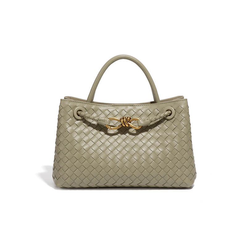 Women's Design Metal Cord Fastener Authentic Leather Weave Portable Shoulder Bags