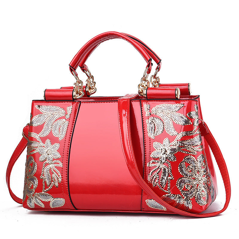 Women's Fashion Embroidery Large Capacity Bright Leather Shoulder Bags