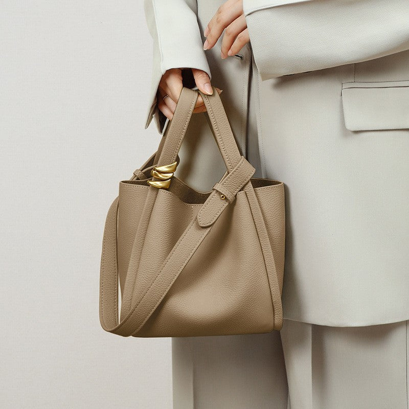 Niche Designer Genuine Leather Portable Vegetable Bags