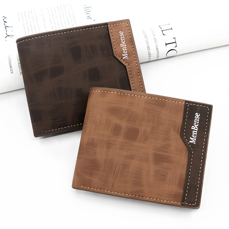 Men's Short Color Block Matte Multiple Slots Men's Wallet