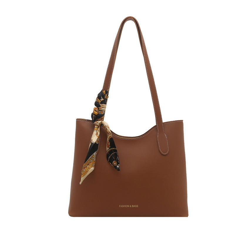 Silk Scarf Solid Color Korean Fashion Large Capacity Retro Simple Women's Shoulder Bag