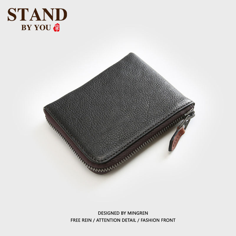 Men's Short Leather Zipper Driving License First Layer Men's Wallets