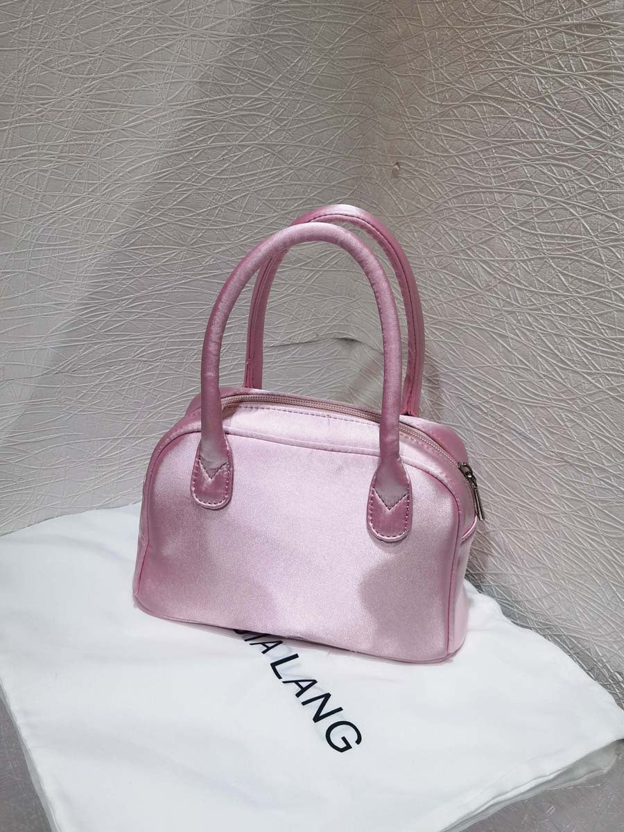 Niche Satin Pink Ballet Style Bowling Handbags