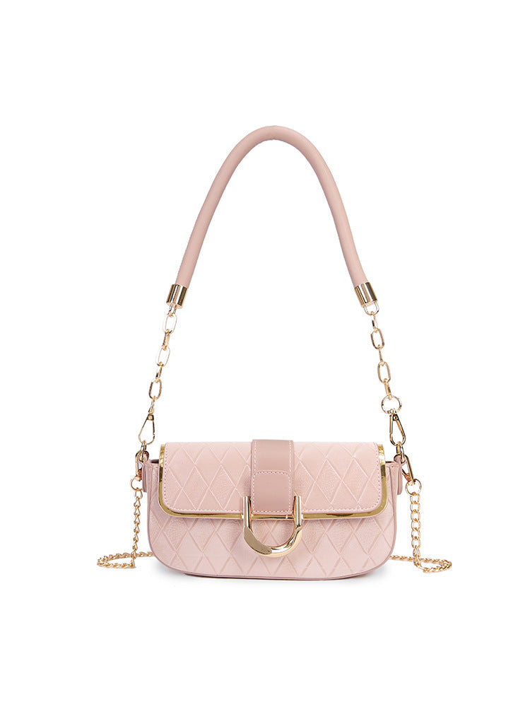 Women's Popular Pink Rhombus Chain Baguette Underarm Simple Crossbody Bags
