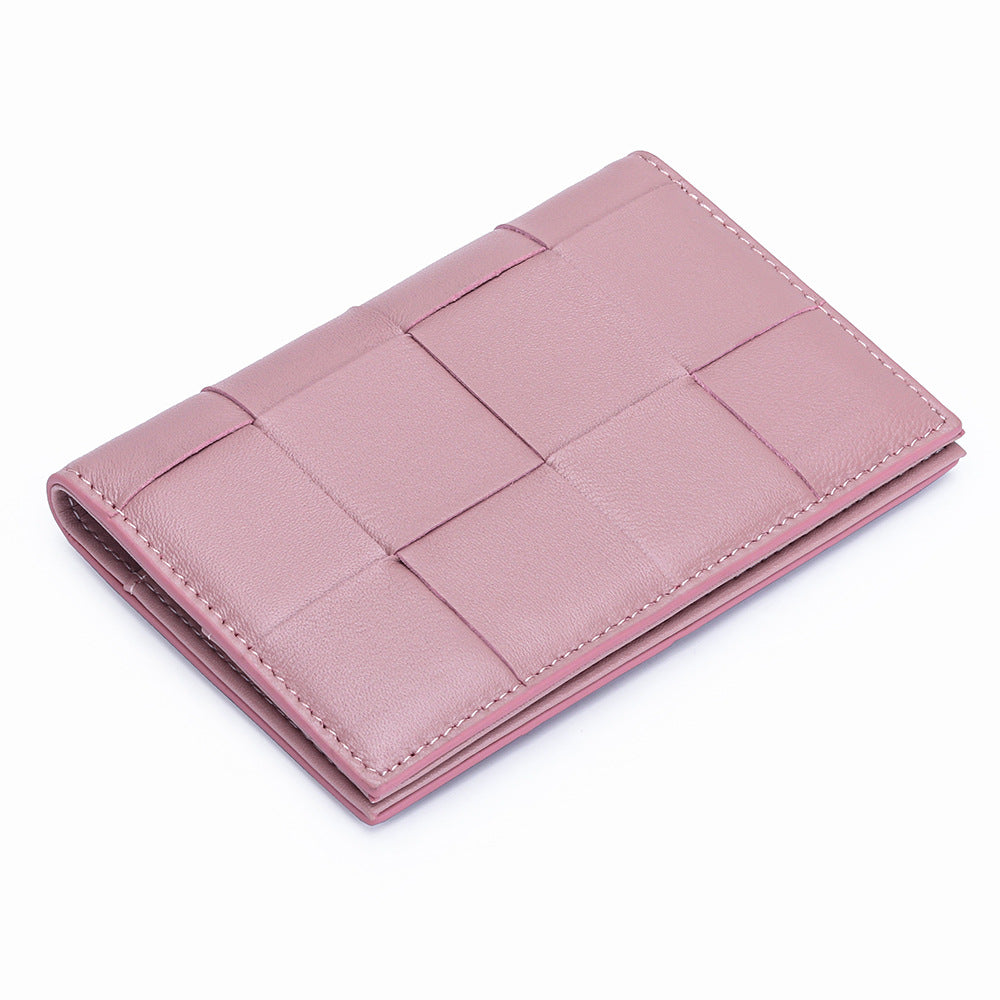 Women's Passport Fashion Sheepskin Woven Fold Cover Storage Ladies Wallet
