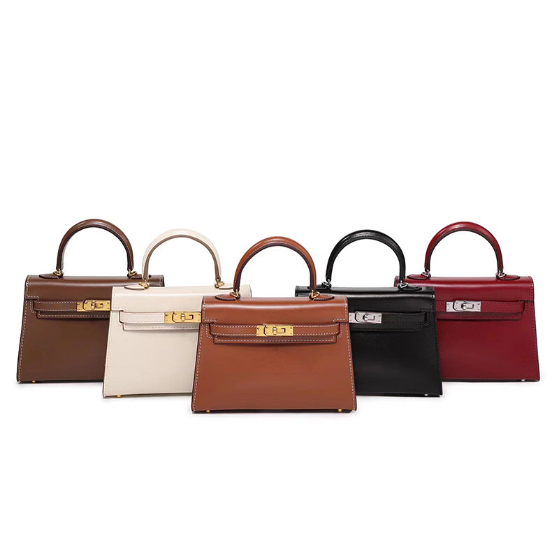 Women's Genuine Leather Shiny Patent Plain Kelly Shoulder Bags