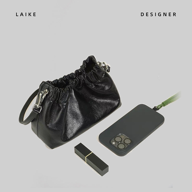 Women's Leather Folds Cloud Fashionable First Layer Shoulder Bags