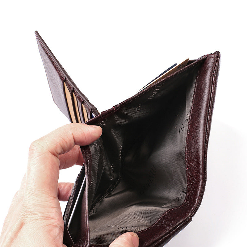 Men's Leather Vintage Short Double Zipper Large Men's Wallets