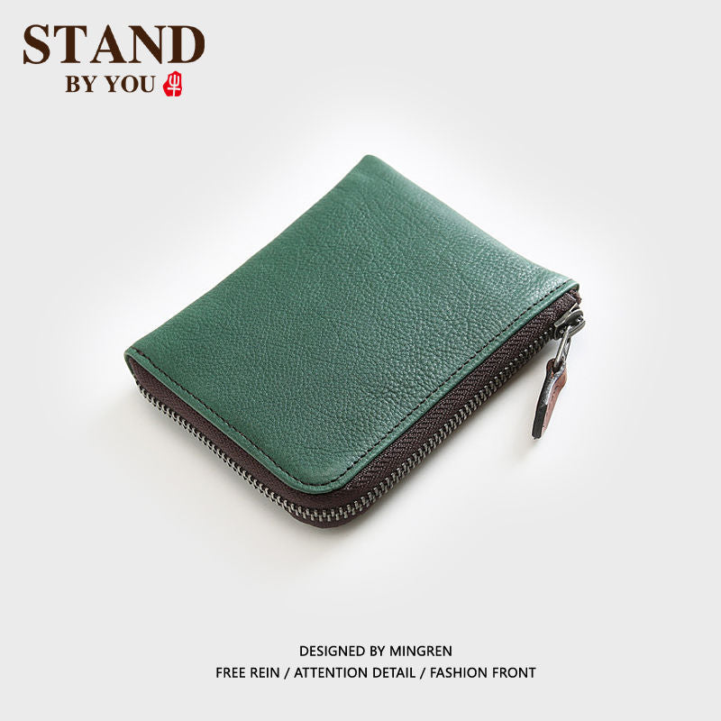 Men's Short Leather Zipper Driving License First Layer Men's Wallets