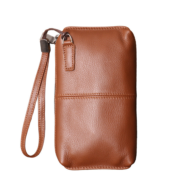Men's Genuine Leather Clutch Soft Zip Long First Bags