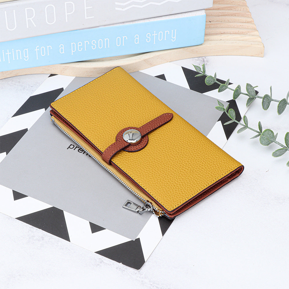 Layer Cowhide Long Fashion Fold Large Ladies Wallets