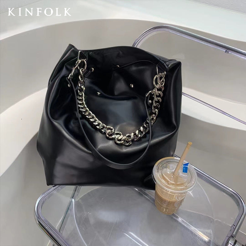 Versatile Women's Large Capacity Big Black Women's Shoulder Bag