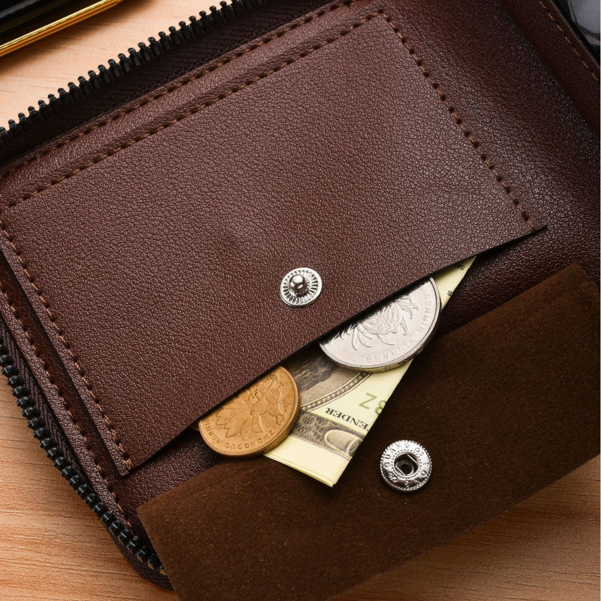 Men's Solid Color Certificate Bill Storage With Zipper Men's Wallet
