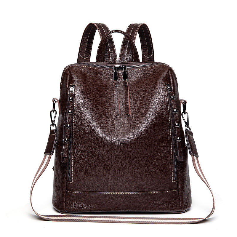 Women's Leather Korean Fashionable Large Capacity Backpacks