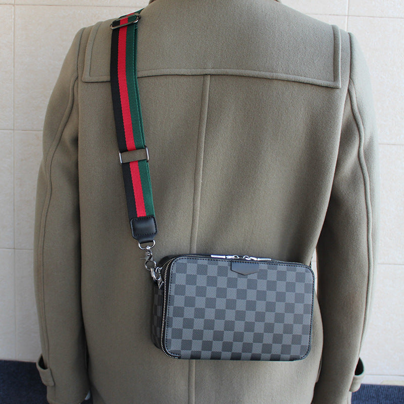 Men's Waterproof Mini Plaid Fashion Multifunctional Mobile Men's Messenger Bags