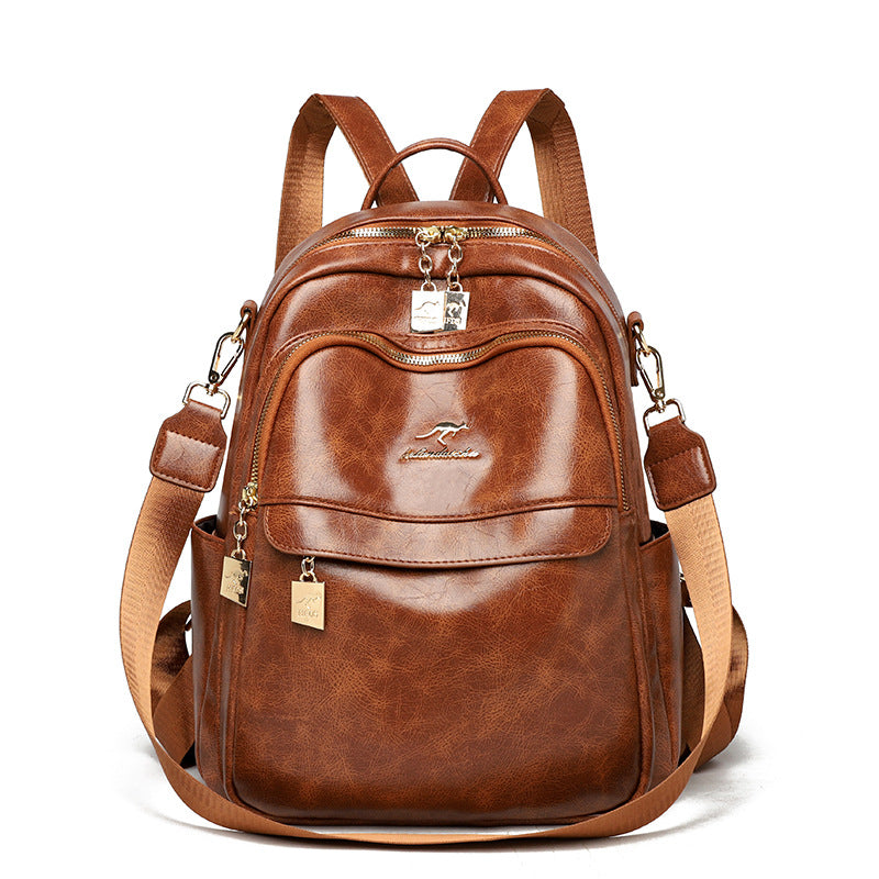 Women's Fashionable Large Capacity Soft Leather Backpacks