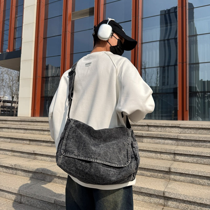 Style Washed Denim Female Idle Large Bags