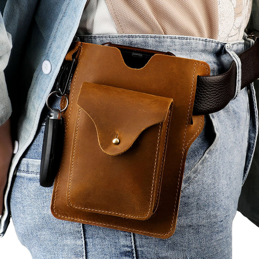 Men's Retro Crazy Horse Leather Mobile Cigarette Men's Waist Packs