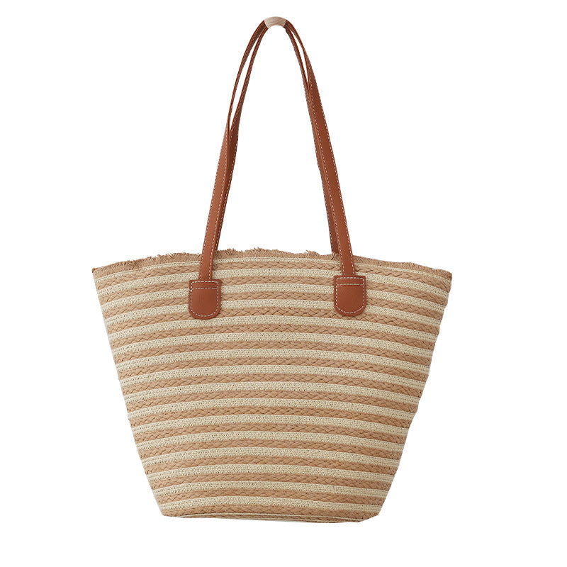 Versatile Large Capacity Seaside Pastoral Style Classic Striped Women's Handbag