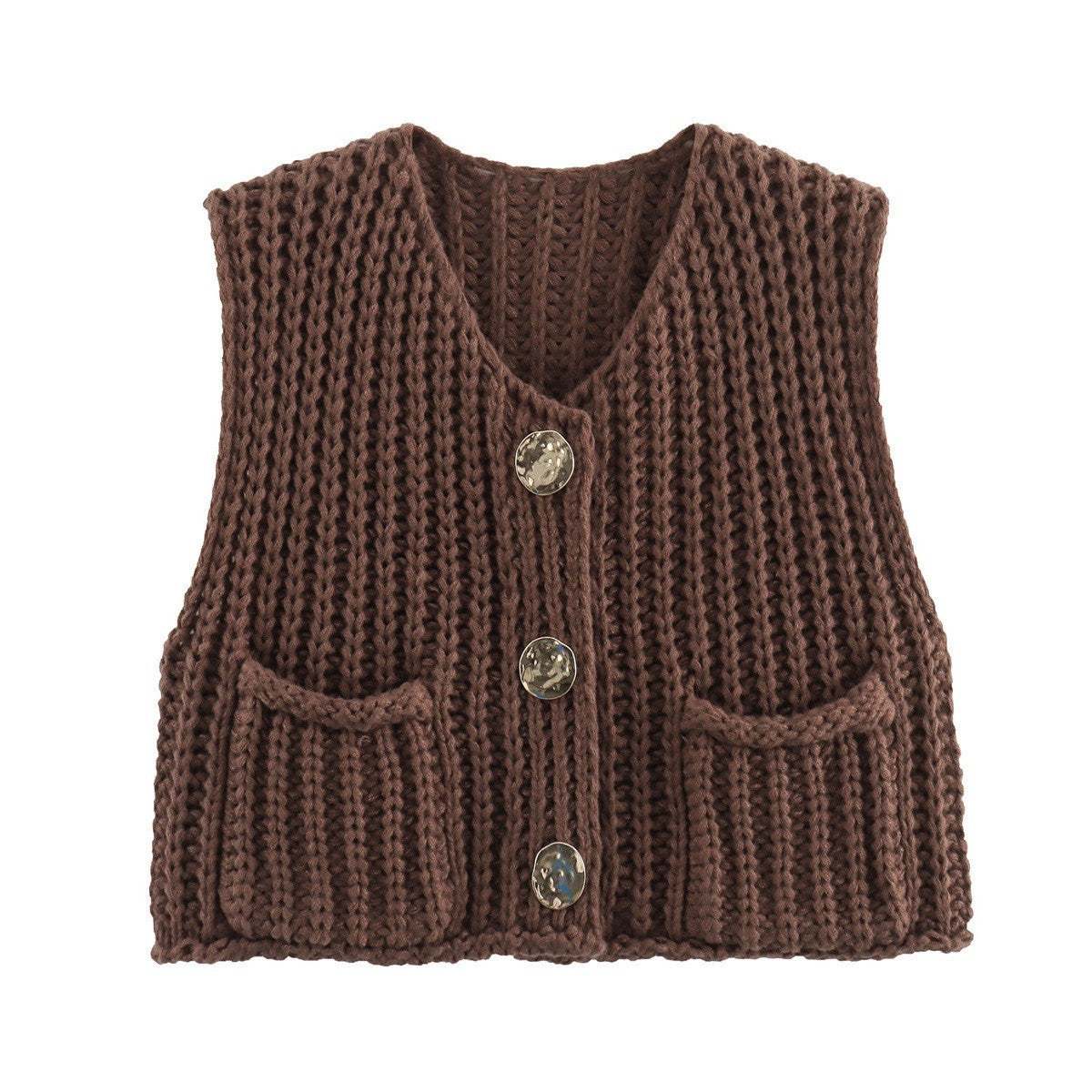 Women's Casual Pocket Sleeveless Knitted Waistcoat Vests