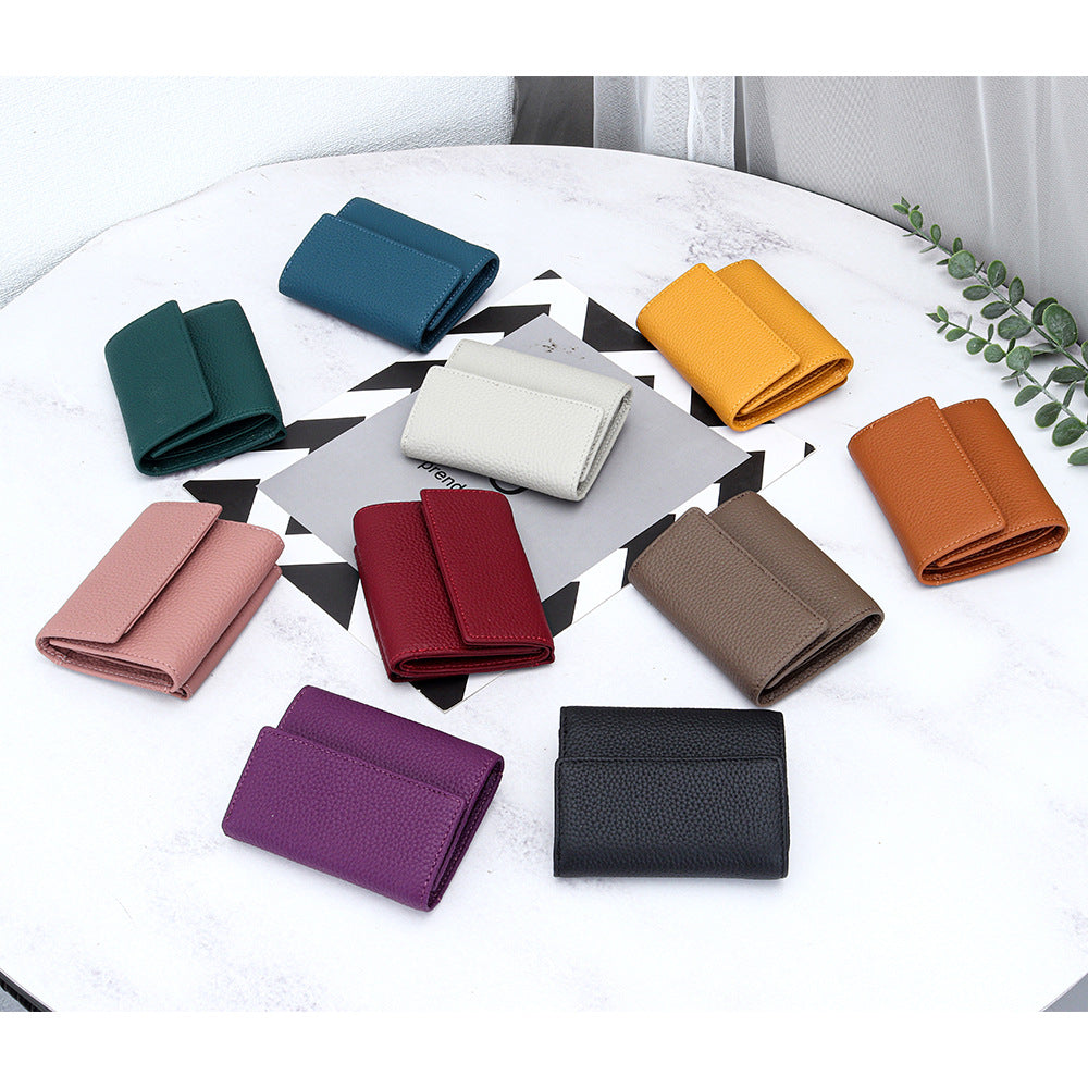 Women's First Layer Cowhide Short Genuine Leather Fashion Style Mini Ladies Wallet