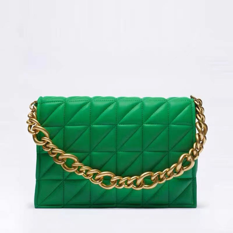 Check Thick Chain Quilted Rice Word Crossbody Bags