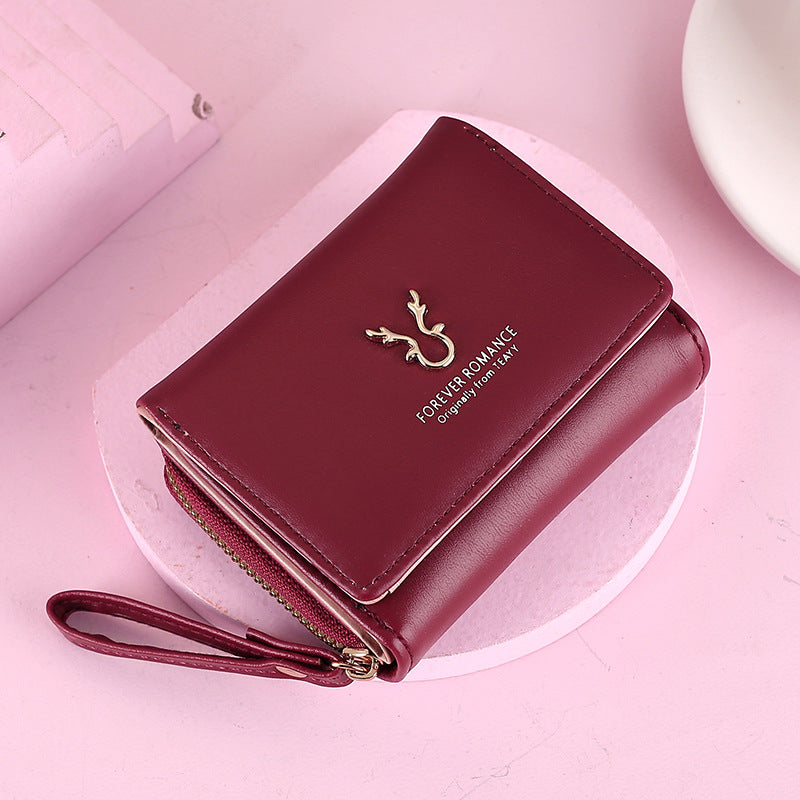 Women's Short Leather Mini Zipper Cartoon Ladies Wallet