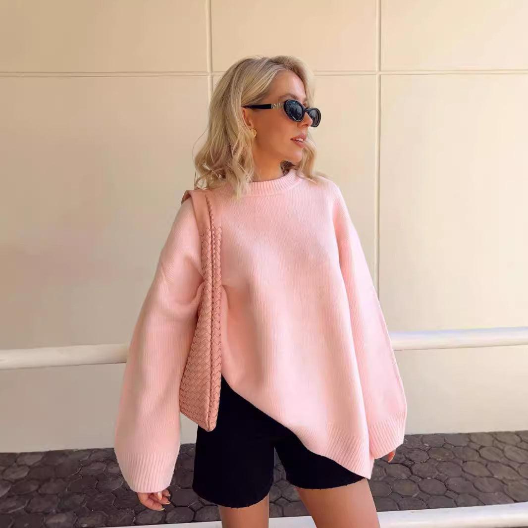 Winter Pink Sweet Crew Neck Pullover Sweaters