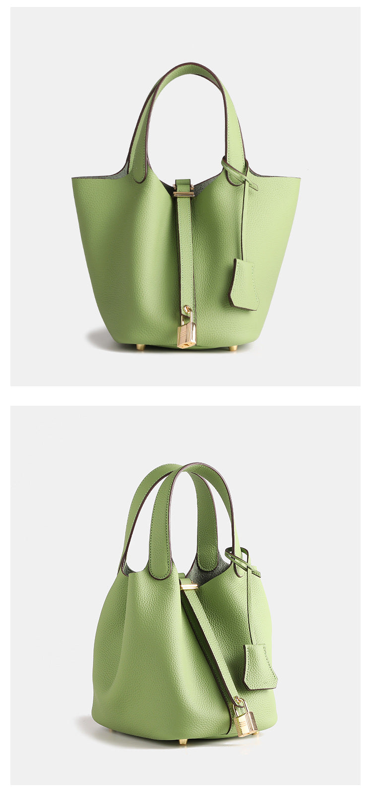 Layer Cowhide Lychee Pattern Solid Color Bucket Bags