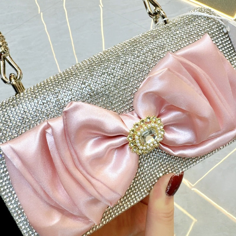 Retro Full Diamond Bow Chain Dinner Bags