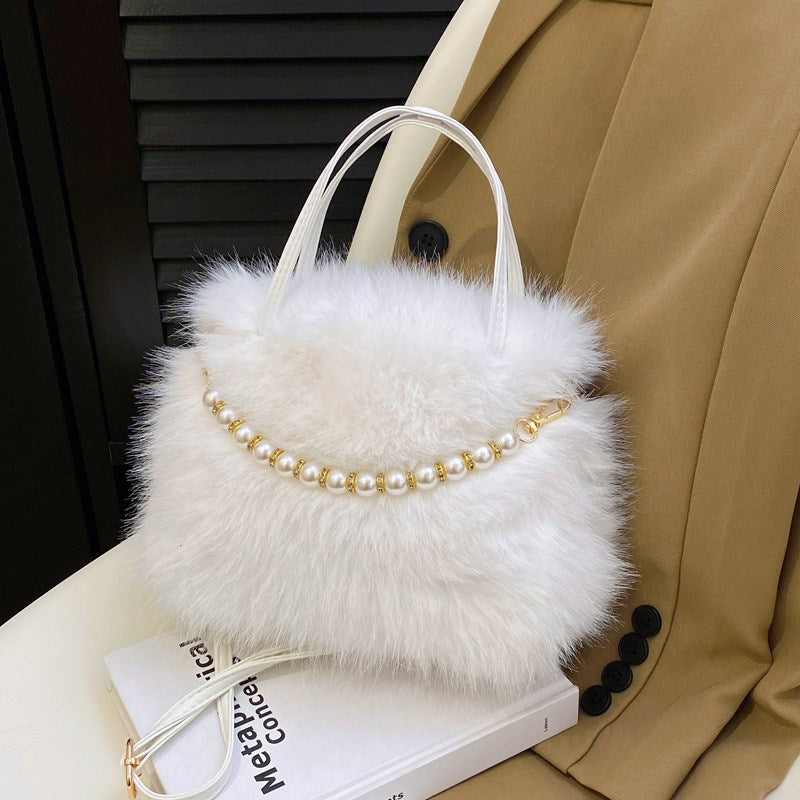 Women's Fur Cute Plush Fashion Pearl Chain Women's Handbag