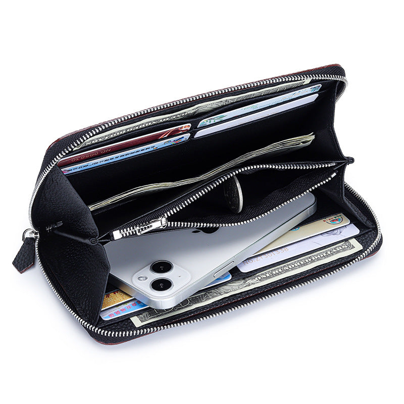 Women's High-grade Pure Cowhide Long Multifunctional Zipper Clutch Fashion Genuine Ladies Wallet