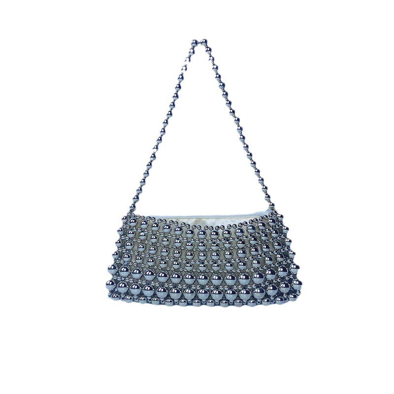Vintage Pearl Chain Hand-woven Beads Underarm Shoulder Bags