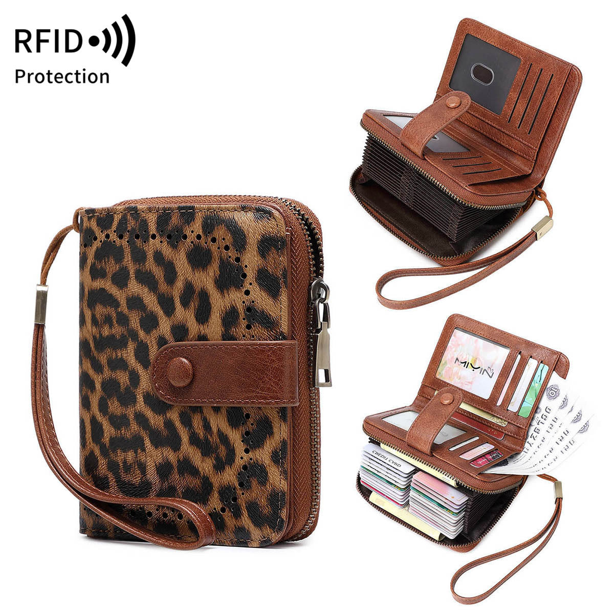 Women's Leopard Print Multifunctional Zipper Vintage Purses