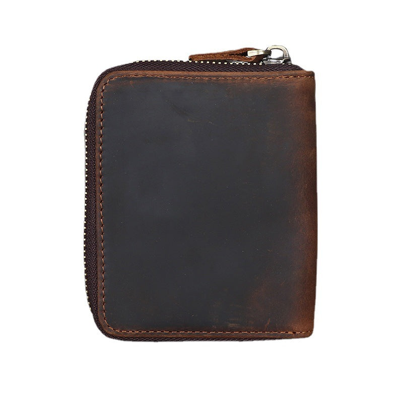 Men's Horse Leather Zipper Vertical Full First Layer Cowhide Retro Men's Wallets