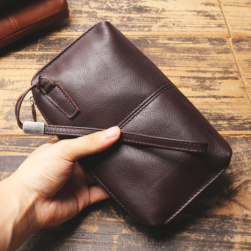 Men's Genuine Leather Clutch Soft Zip Long First Bags