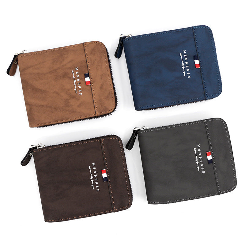 Men's Large Capacity Zipper Frosted Short Scarf Men's Wallet