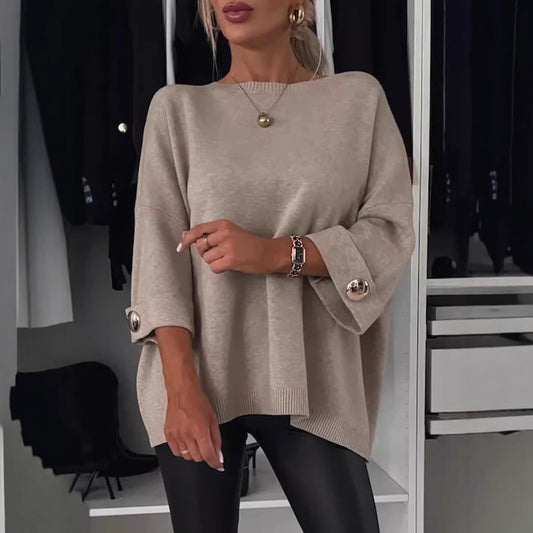 Women's Color Round Neck Shirt With Half Knitwear