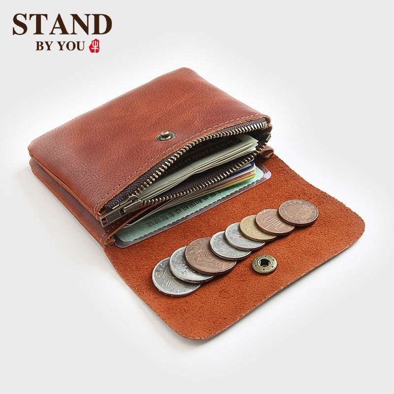 Women's & Men's Handmade Retro First Layer Cowhide Short Leather And Ladies Wallets