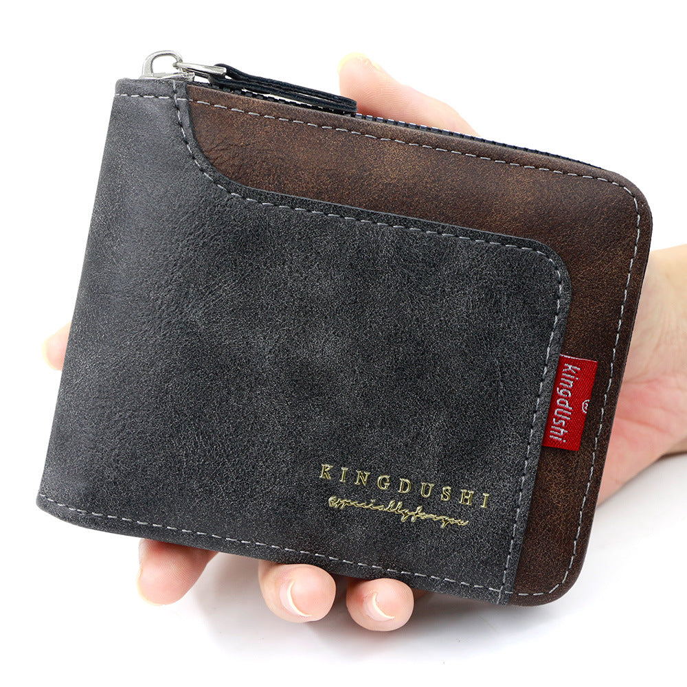 Men's Short Vintage Patchwork Chain Zipper Men's Wallet