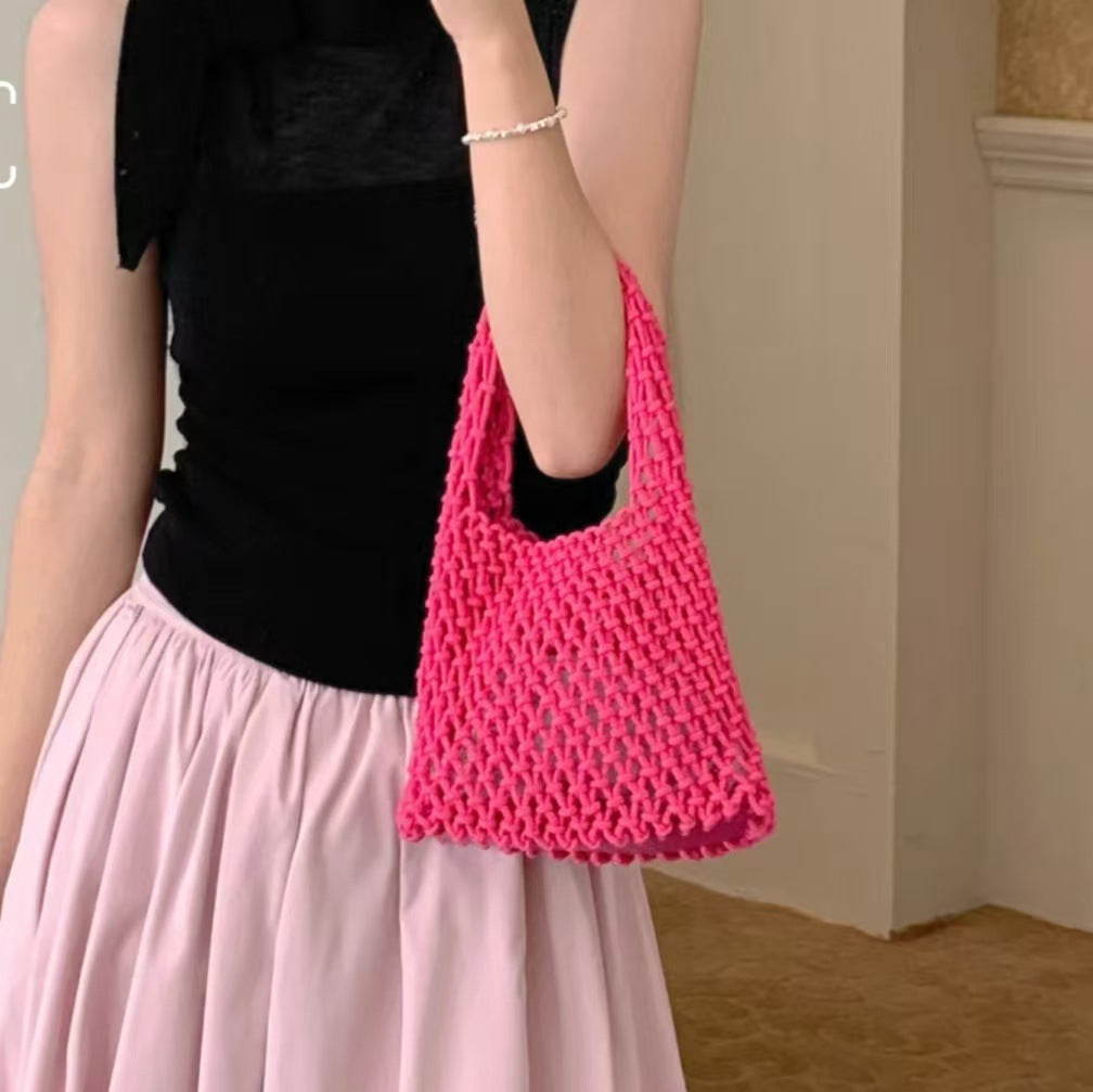 Color Straw Mini Korean Wrist Woven Classic Style Women's Handbag
