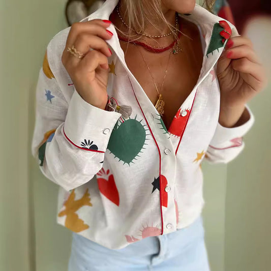 Long Sleeve Shirt Printed Fashion Casual Tops