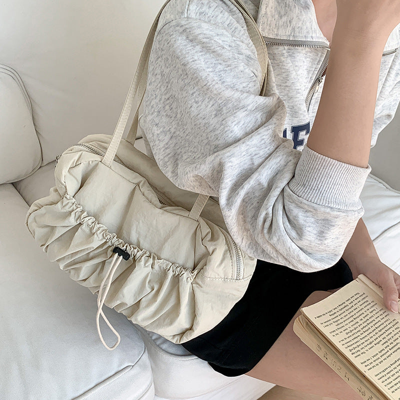 Niche Nylon Drawstring Large Capacity Pleated Shoulder Bags
